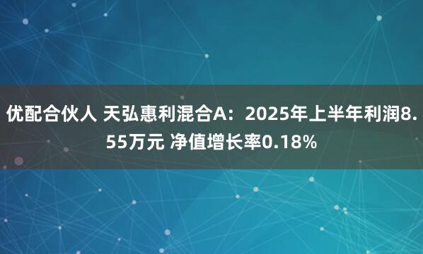 优配合伙人 天弘惠利混合A：2025年上半年利润8.55万元 净值增长率0.18%